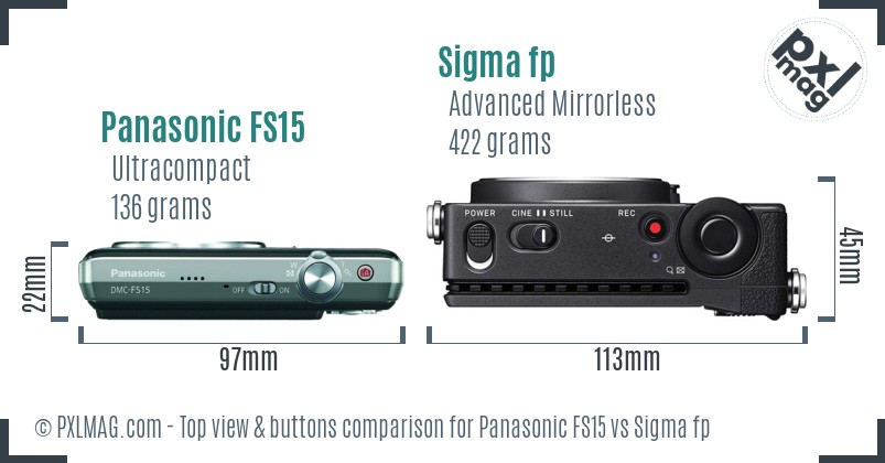 Panasonic FS15 vs Sigma fp top view buttons comparison