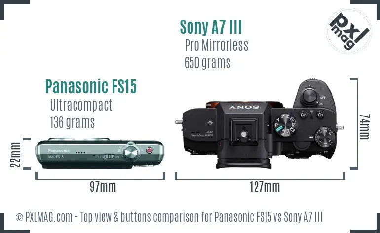 Panasonic FS15 vs Sony A7 III top view buttons comparison