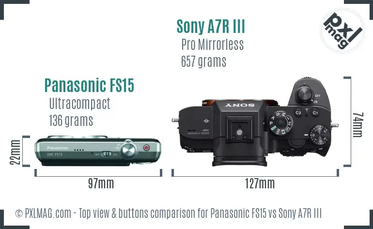Panasonic FS15 vs Sony A7R III top view buttons comparison