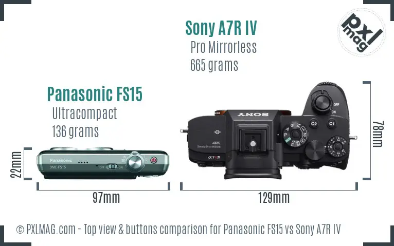 Panasonic FS15 vs Sony A7R IV top view buttons comparison