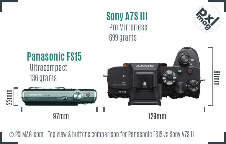 Panasonic FS15 vs Sony A7S III top view buttons comparison Panasonic FS15 vs Sony A7S III top view buttons comparison