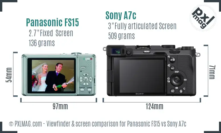Panasonic FS15 vs Sony A7c Screen and Viewfinder comparison
