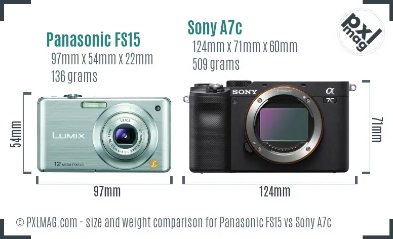 Panasonic FS15 vs Sony A7c size comparison