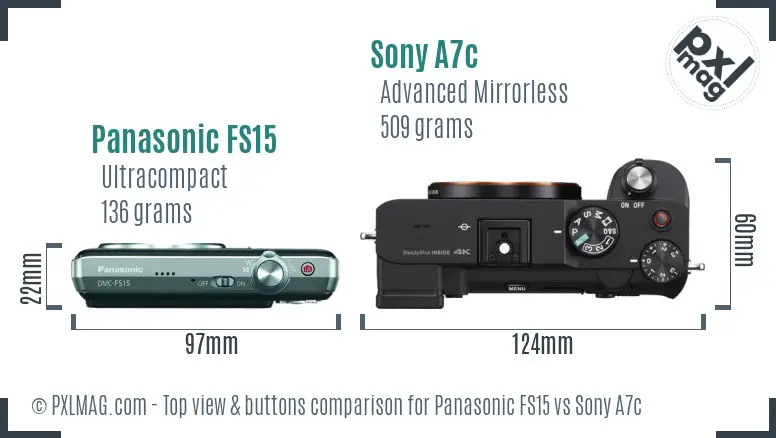 Panasonic FS15 vs Sony A7c top view buttons comparison