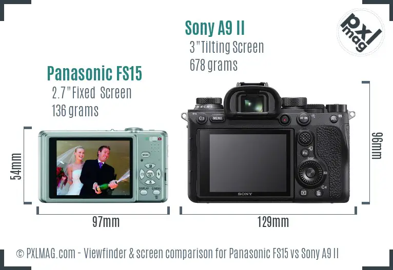 Panasonic FS15 vs Sony A9 II Screen and Viewfinder comparison