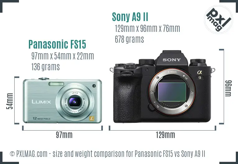 Panasonic FS15 vs Sony A9 II size comparison