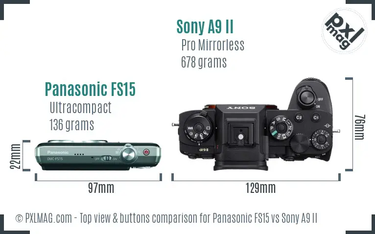 Panasonic FS15 vs Sony A9 II top view buttons comparison