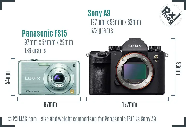 Panasonic FS15 vs Sony A9 size comparison