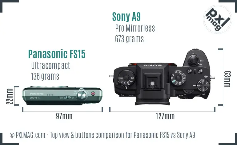 Panasonic FS15 vs Sony A9 top view buttons comparison