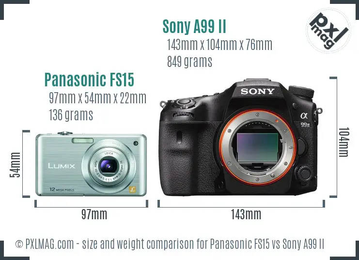 Panasonic FS15 vs Sony A99 II size comparison