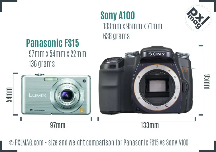 Panasonic FS15 vs Sony A100 size comparison