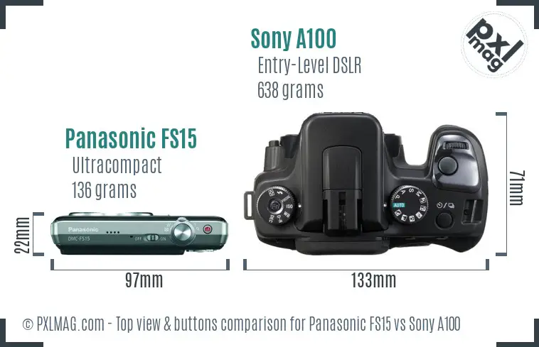 Panasonic FS15 vs Sony A100 top view buttons comparison