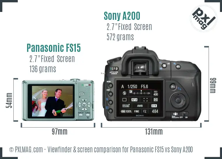Panasonic FS15 vs Sony A200 Screen and Viewfinder comparison