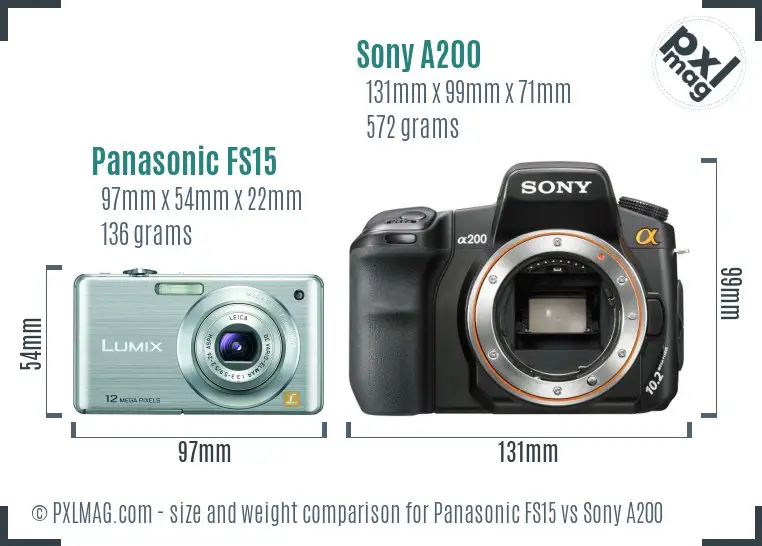Panasonic FS15 vs Sony A200 size comparison