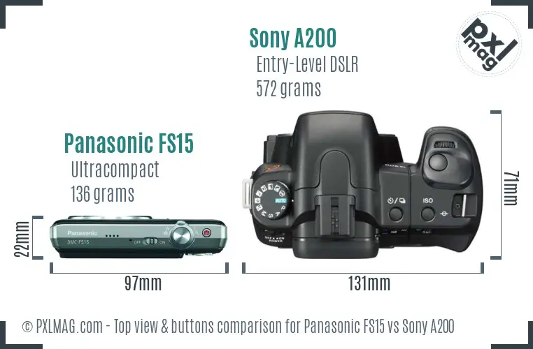Panasonic FS15 vs Sony A200 top view buttons comparison