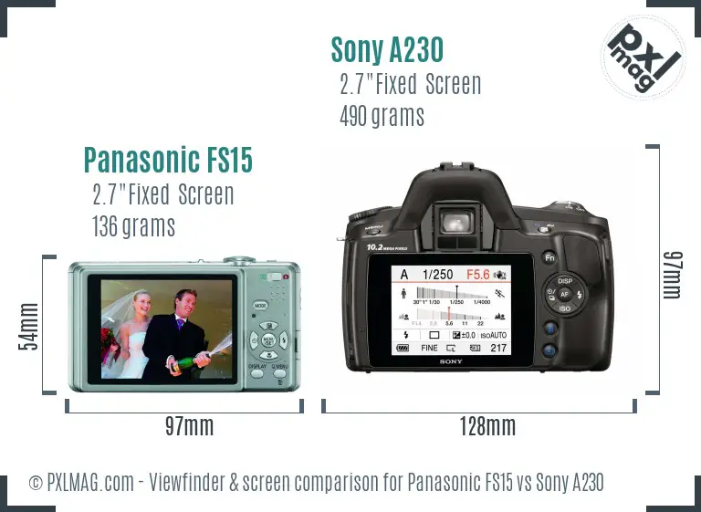 Panasonic FS15 vs Sony A230 Screen and Viewfinder comparison
