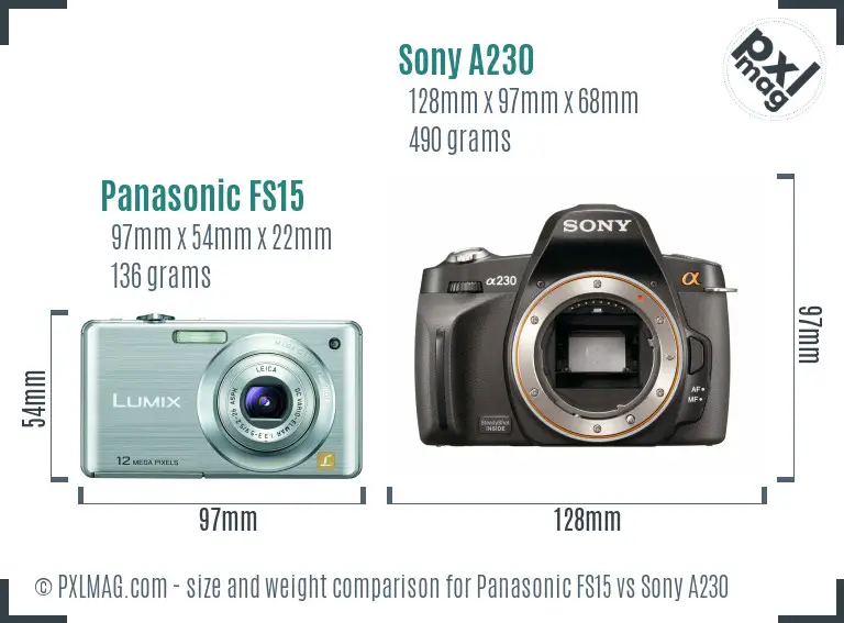 Panasonic FS15 vs Sony A230 size comparison