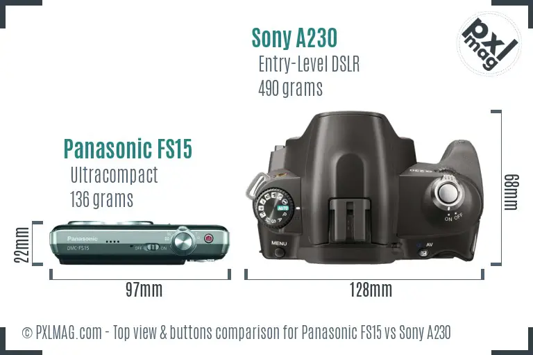 Panasonic FS15 vs Sony A230 top view buttons comparison