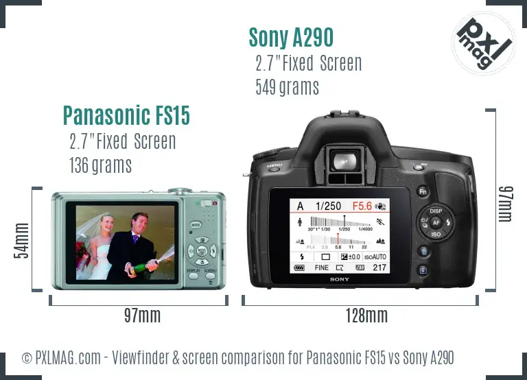 Panasonic FS15 vs Sony A290 Screen and Viewfinder comparison