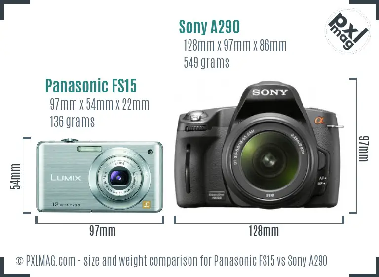 Panasonic FS15 vs Sony A290 size comparison