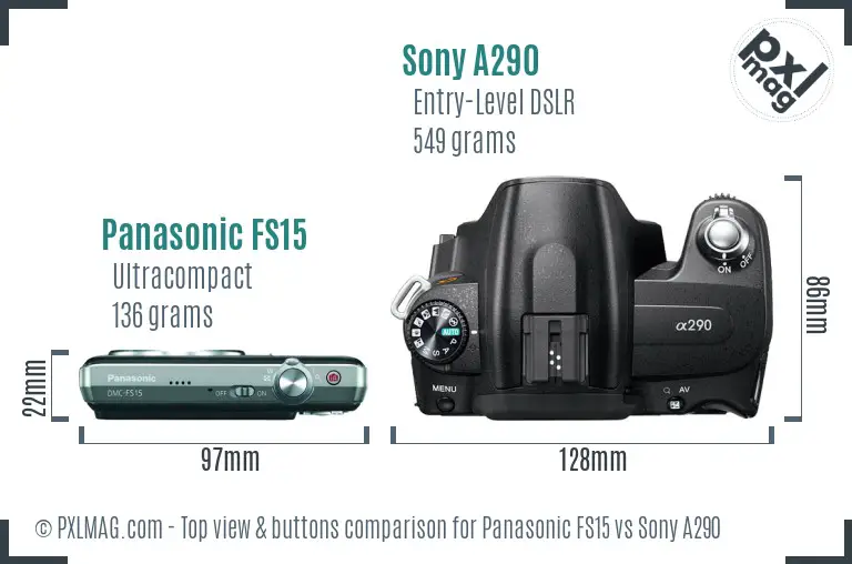 Panasonic FS15 vs Sony A290 top view buttons comparison