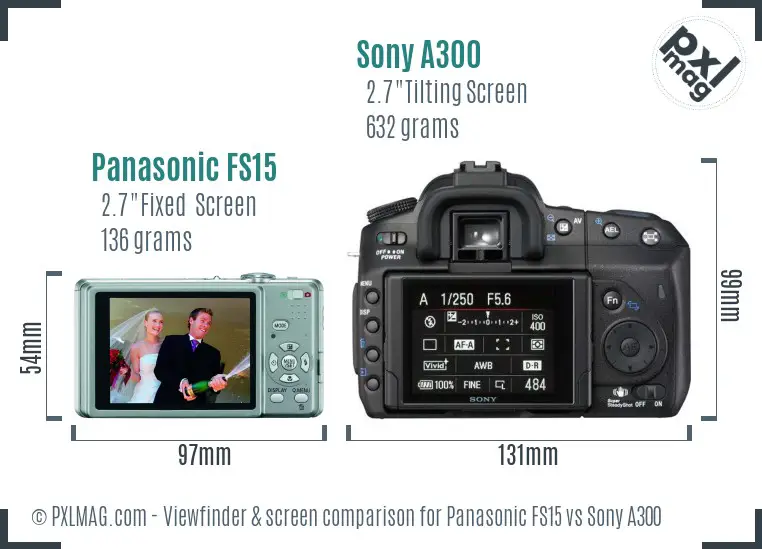 Panasonic FS15 vs Sony A300 Screen and Viewfinder comparison
