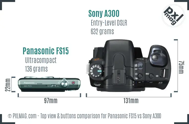 Panasonic FS15 vs Sony A300 top view buttons comparison