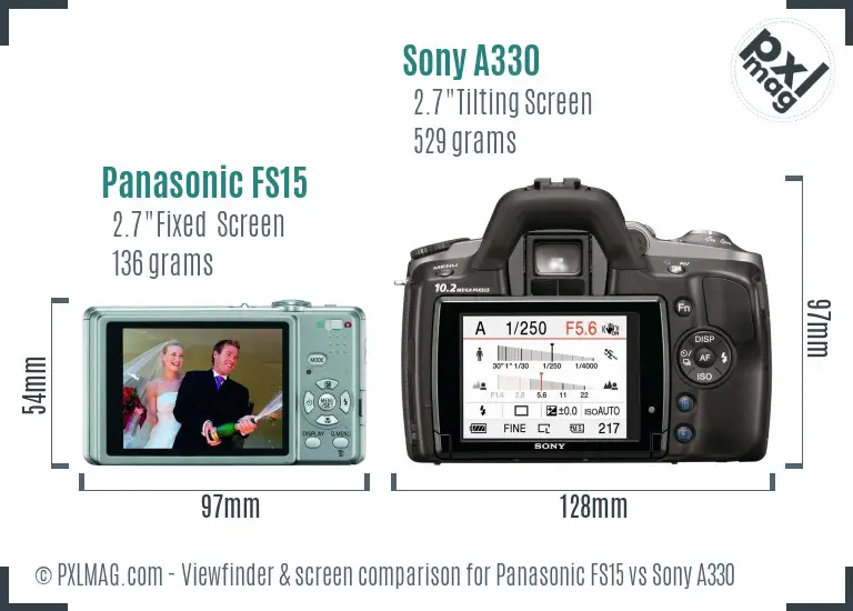 Panasonic FS15 vs Sony A330 Screen and Viewfinder comparison
