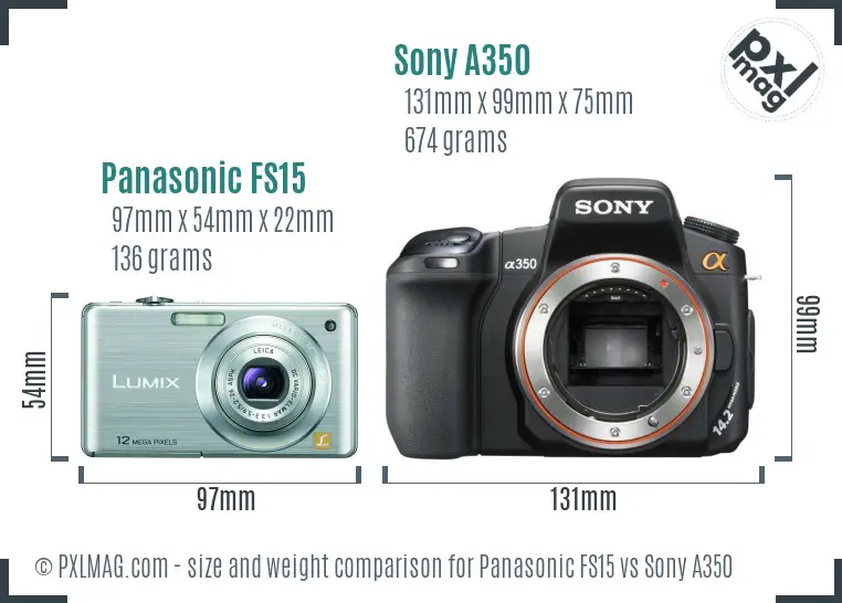Panasonic FS15 vs Sony A350 size comparison