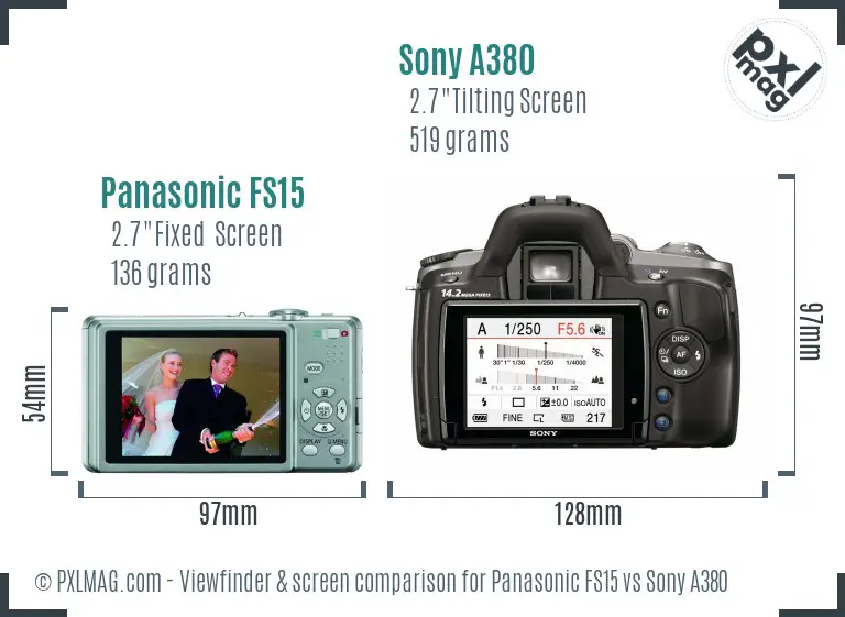 Panasonic FS15 vs Sony A380 Screen and Viewfinder comparison