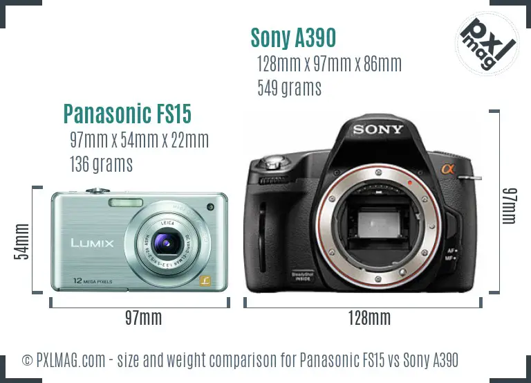 Panasonic FS15 vs Sony A390 size comparison