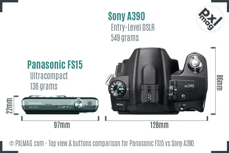 Panasonic FS15 vs Sony A390 top view buttons comparison