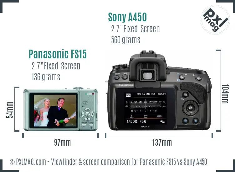 Panasonic FS15 vs Sony A450 Screen and Viewfinder comparison