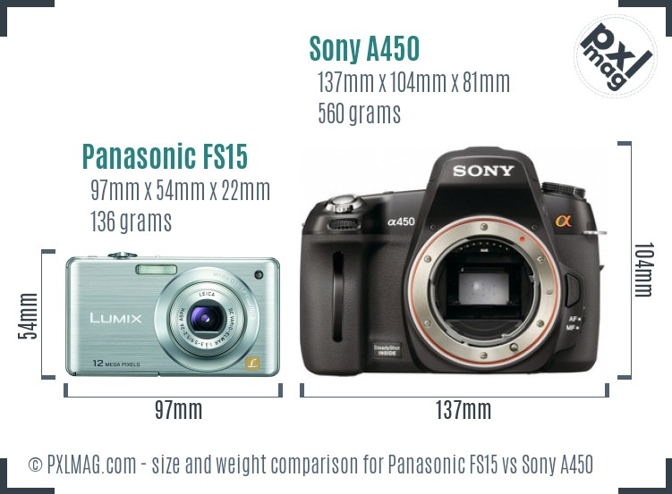 Panasonic FS15 vs Sony A450 size comparison