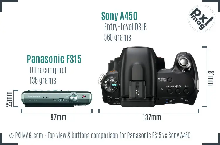 Panasonic FS15 vs Sony A450 top view buttons comparison