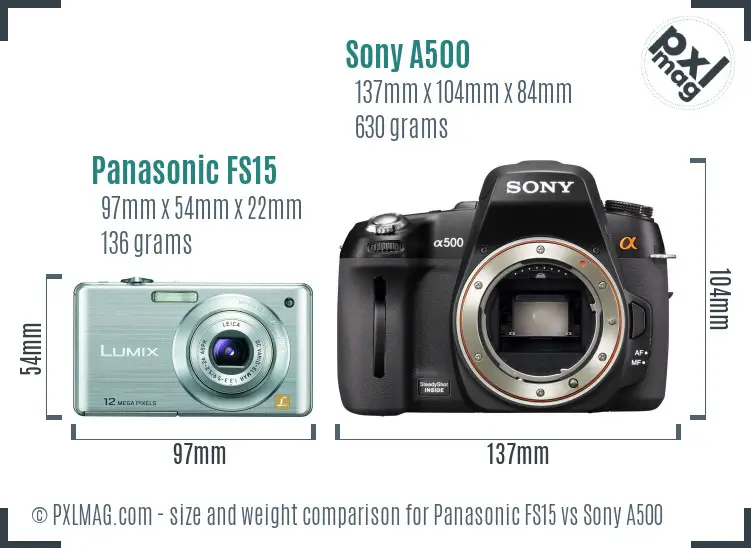 Panasonic FS15 vs Sony A500 size comparison