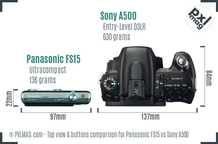 Panasonic FS15 vs Sony A500 top view buttons comparison