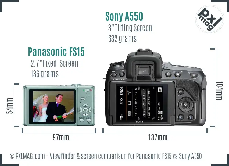 Panasonic FS15 vs Sony A550 Screen and Viewfinder comparison