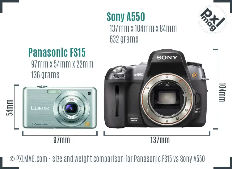 Panasonic FS15 vs Sony A550 size comparison