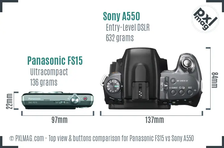 Panasonic FS15 vs Sony A550 top view buttons comparison
