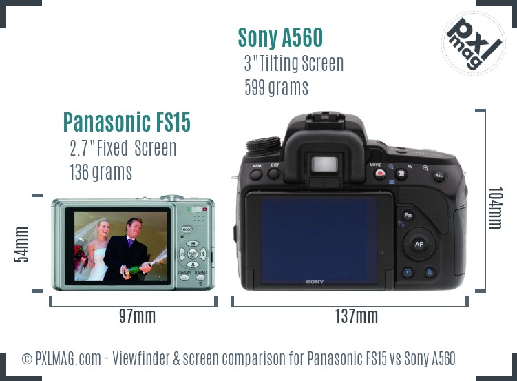 Panasonic FS15 vs Sony A560 Screen and Viewfinder comparison