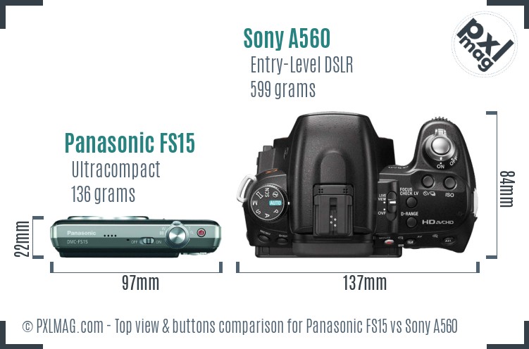 Panasonic FS15 vs Sony A560 top view buttons comparison
