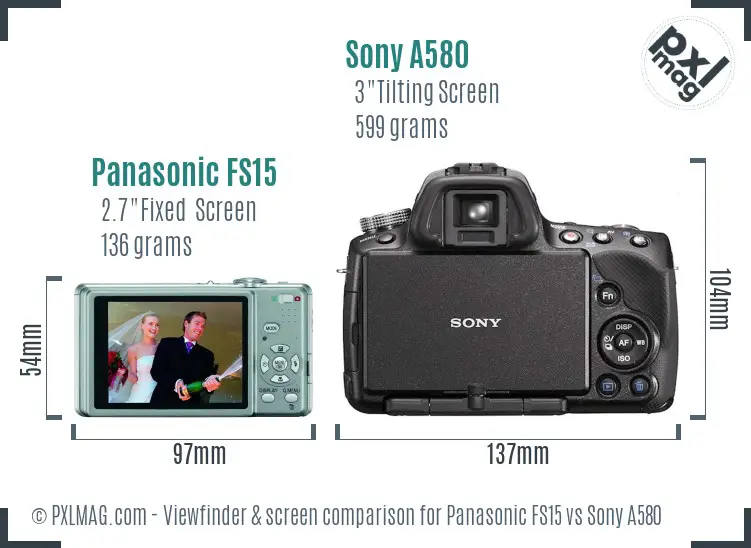 Panasonic FS15 vs Sony A580 Screen and Viewfinder comparison
