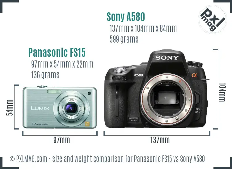 Panasonic FS15 vs Sony A580 size comparison