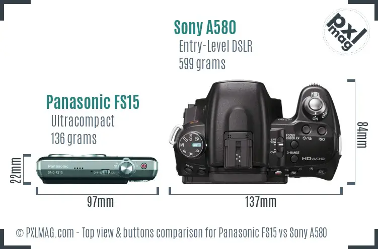 Panasonic FS15 vs Sony A580 top view buttons comparison