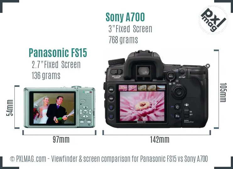 Panasonic FS15 vs Sony A700 Screen and Viewfinder comparison