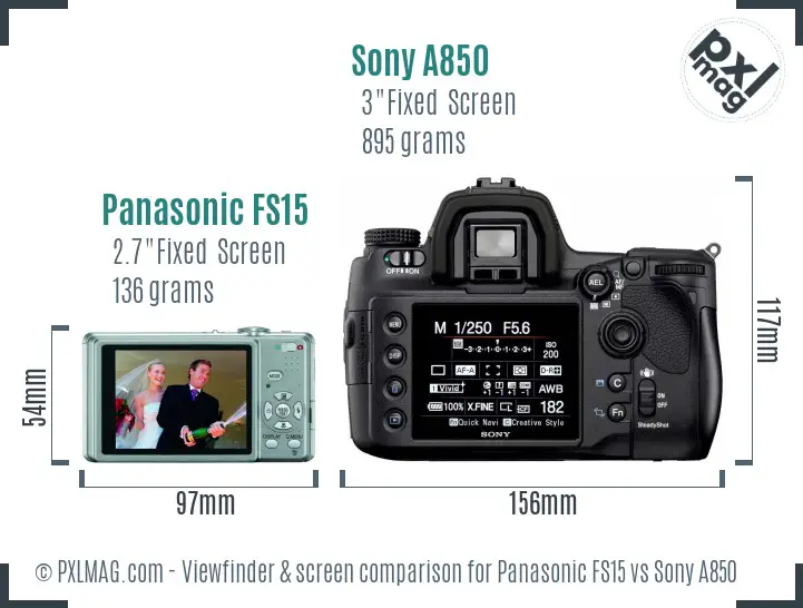 Panasonic FS15 vs Sony A850 Screen and Viewfinder comparison