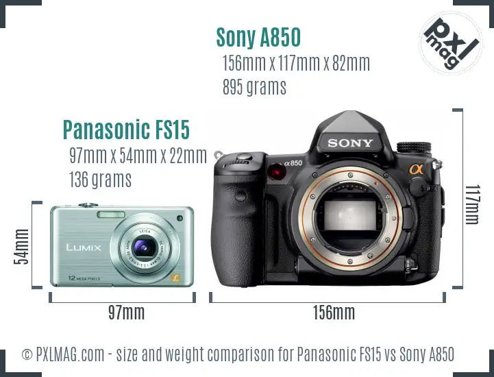 Panasonic FS15 vs Sony A850 size comparison