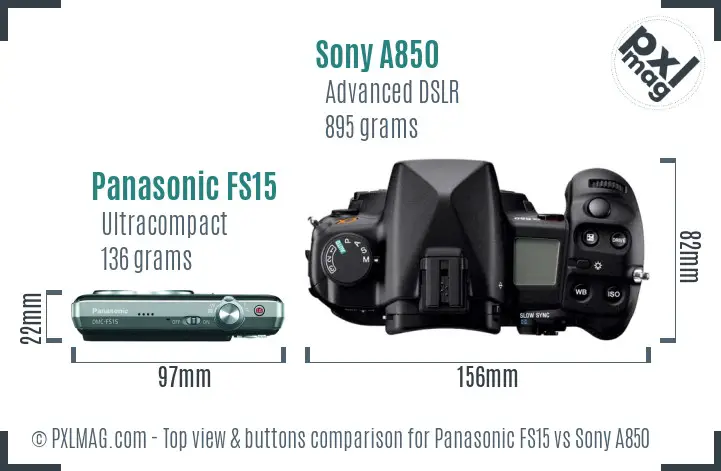 Panasonic FS15 vs Sony A850 top view buttons comparison