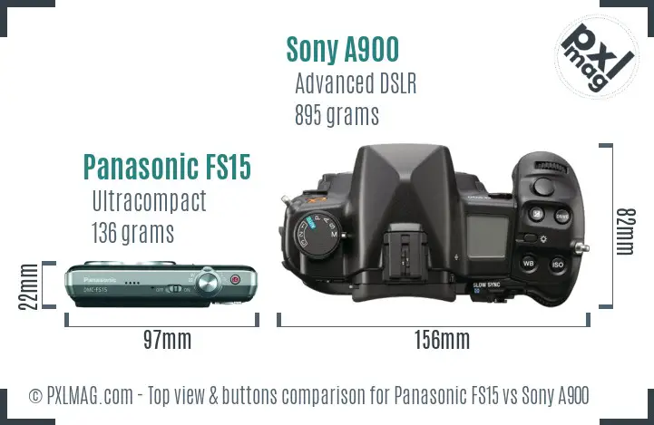 Panasonic FS15 vs Sony A900 top view buttons comparison
